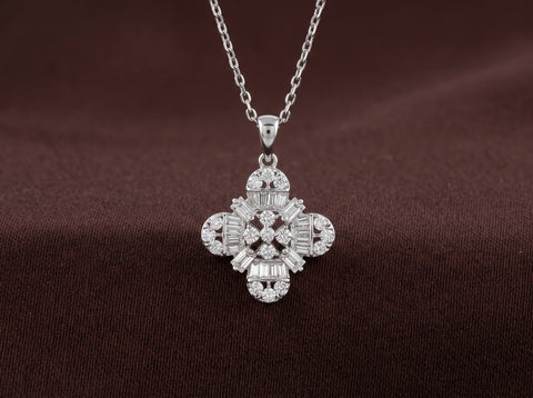 Florentine Cross Moissanite Pendant in Sterling Silver