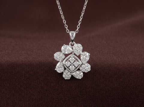 Pear & Pavé Floral Halo Moissanite Pendant in Sterling Silver