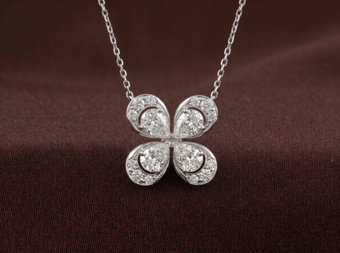 Four-Leaf Clover Pear Moissanite Pendant in Sterling Silver