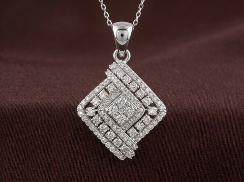 Geometric Rhombus Moissanite Pendant in Sterling Silver