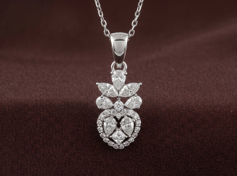 Royal Fleur & Heart Drop Moissanite Pendant in Sterling Silver