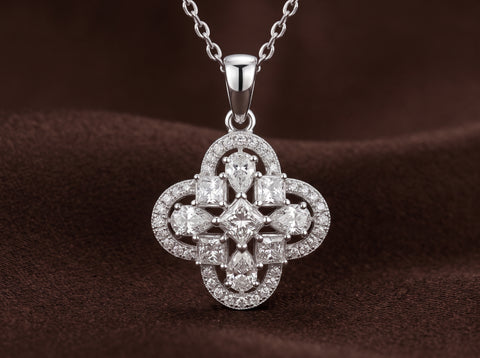 Princess & Pear Geometric Medallion Moissanite Pendant